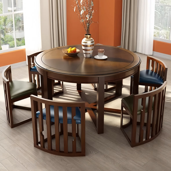 Space-Saving Solid Wood Round Dining Table Set with Tuck-In Chairs ...