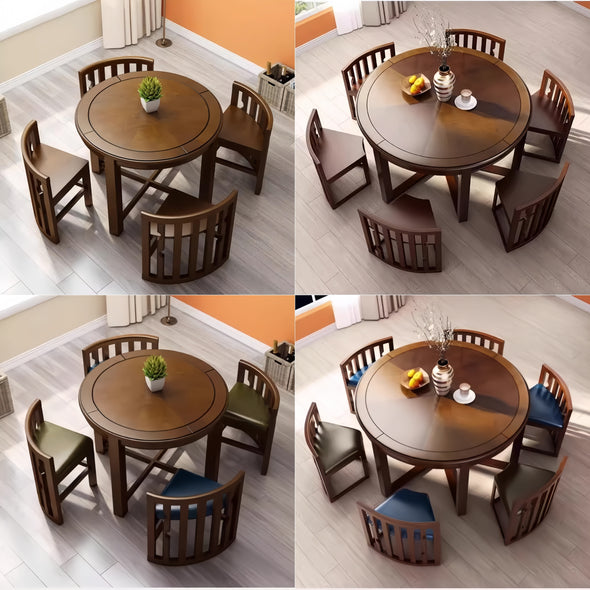 Space-Saving Solid Wood Round Dining Table Set with Tuck-In Chairs ...