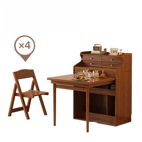 Space Saving Folding Dining Table Set with 4 Chairs and Storage Drawer ...