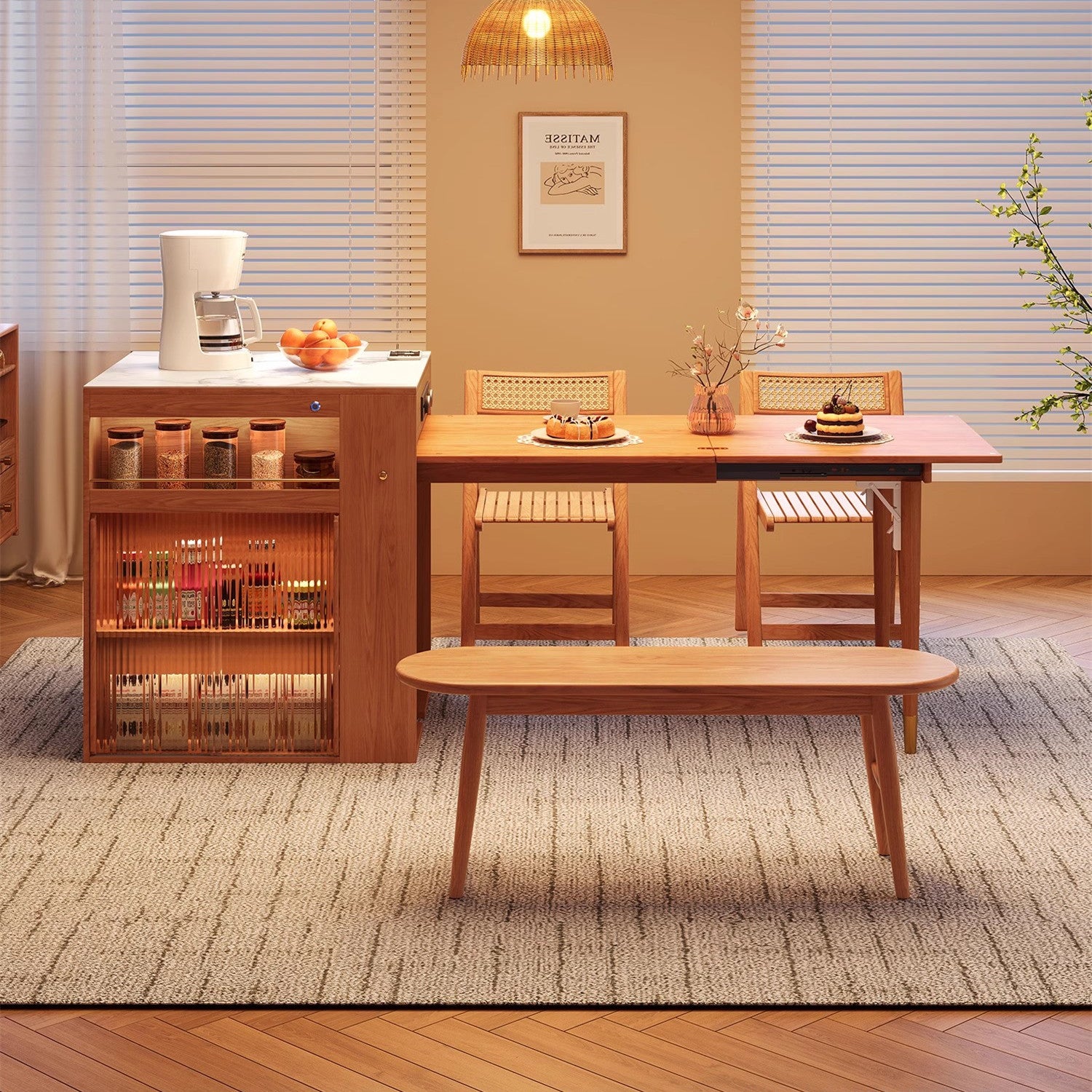 Space-Saving Solid Wood Kitchen Island Dining Table for Modern Homes