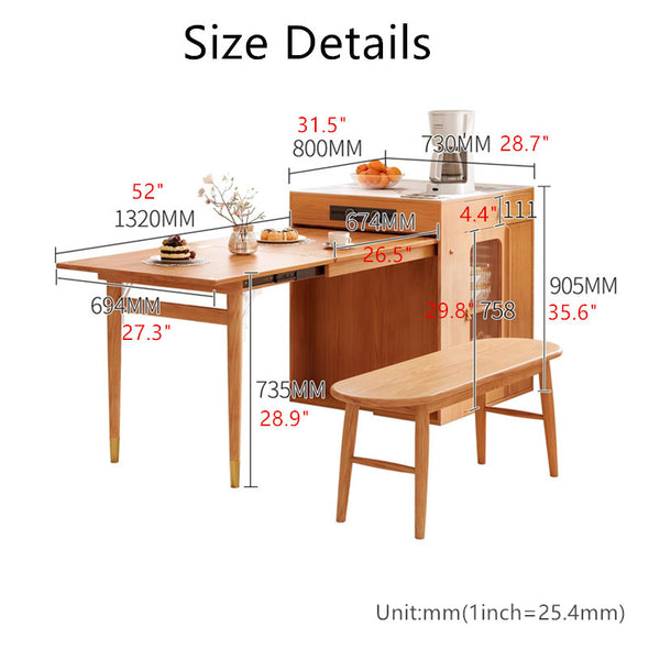 Space Saving Solid Wood Kitchen Island Dining Table