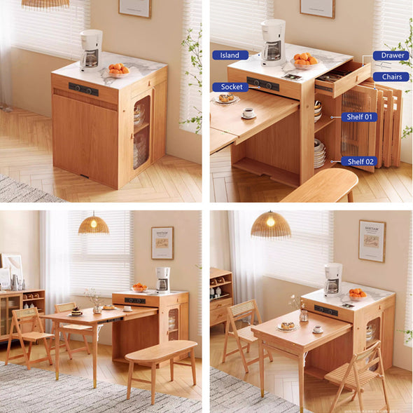 Space Saving Solid Wood Kitchen Island Dining Table
