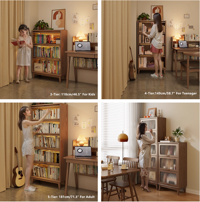 Solid Wood  Bookcase with Tempered Glass Flip-Up Doors
