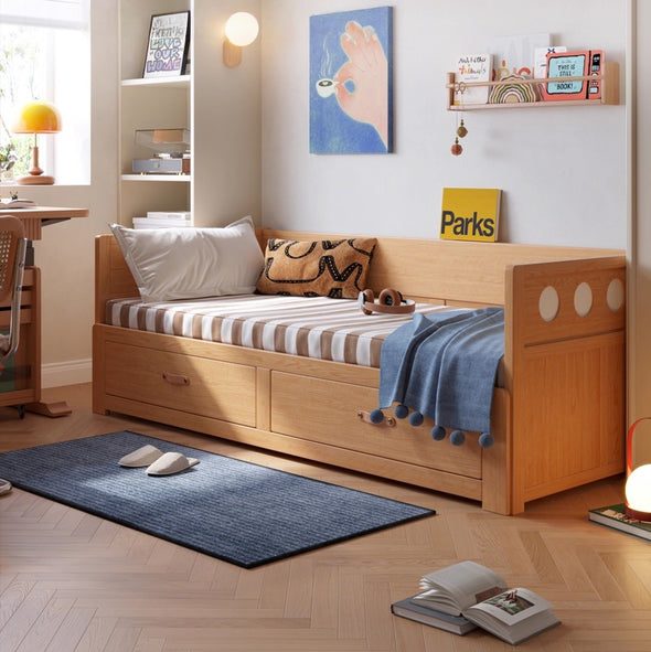 Solid Wood POLKA Pull Out Sofa Bed with Underneath Storage Drawers