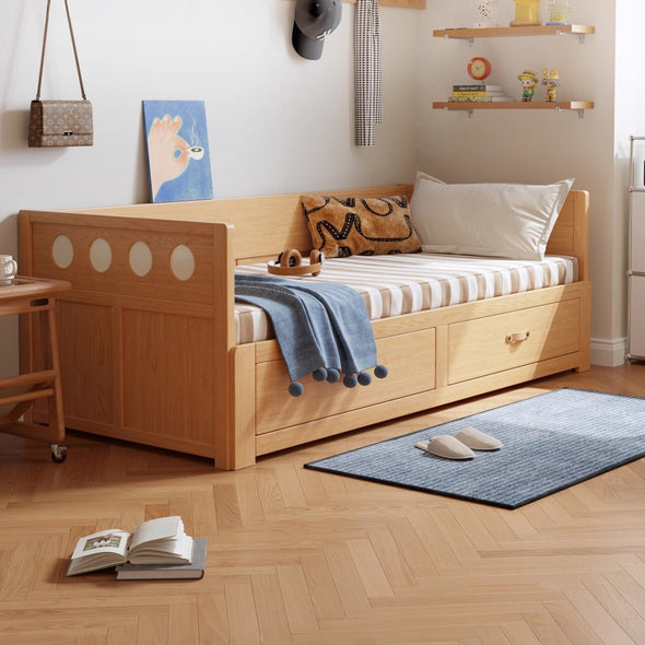 Solid Wood POLKA Pull Out Sofa Bed with Underneath Storage Drawers
