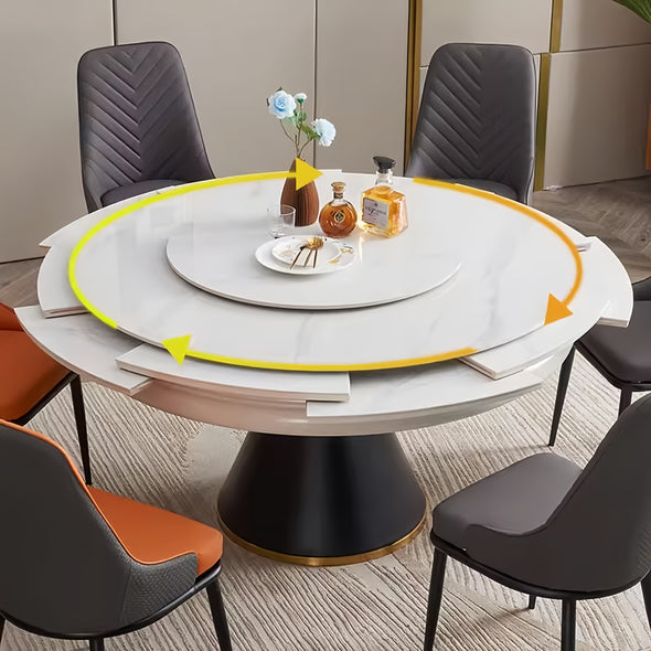 Sintered Stone Tabletop Round Dining Table with Rotating Expandable Hi ...