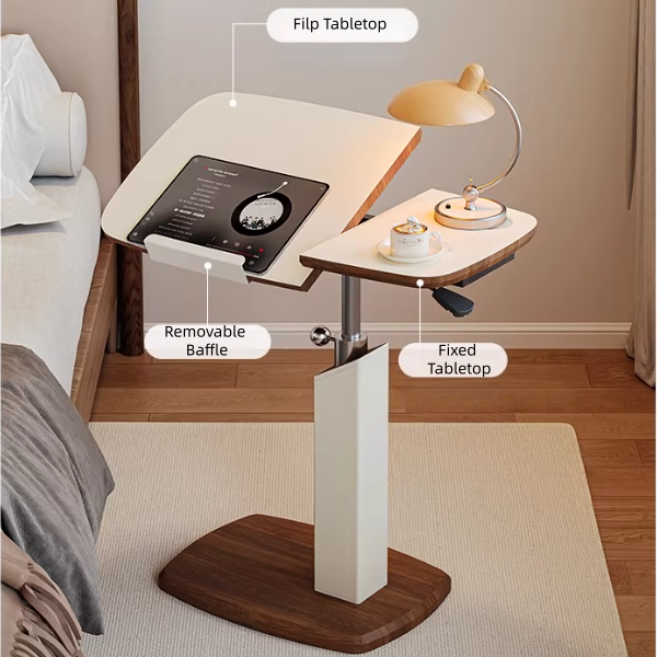 Adjustable Height Rotating Flip Tabletop C-Shaped End Table with Invis ...