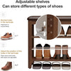 Adjustable Solid Wood Shoe Storage Bench with Soft PU Cushion