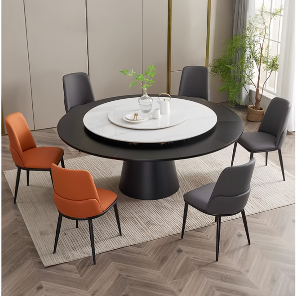 Sintered Stone Tabletop Round Dining Table with Rotating Expandable Hi ...