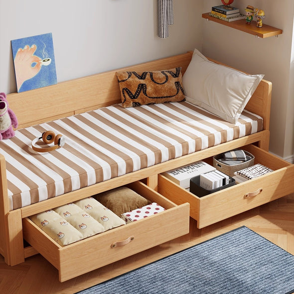 Solid Wood POLKA Pull Out Sofa Bed with Underneath Storage Drawers