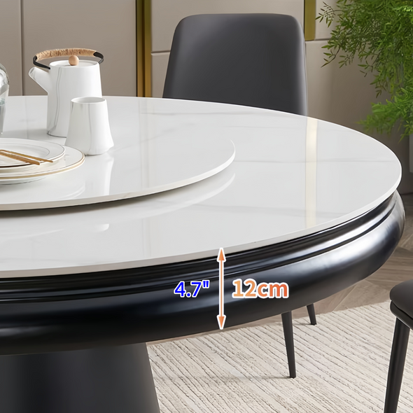 Sintered Stone Tabletop Round Dining Table with Rotating Expandable Hi ...