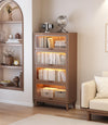 Solid Wood  Bookcase with Tempered Glass Flip-Up Doors