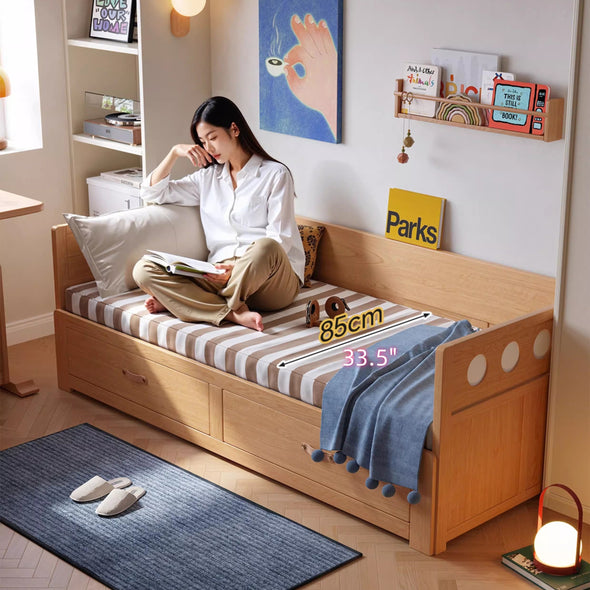 Solid Wood POLKA Pull Out Sofa Bed with Underneath Storage Drawers