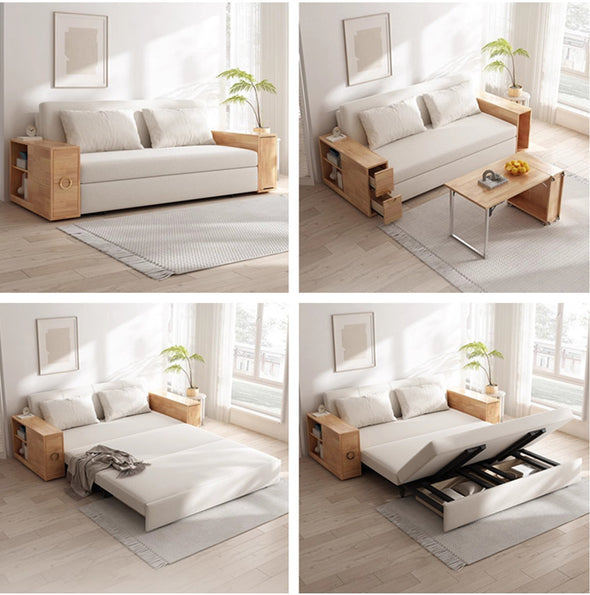 3-in-1 Convertible Sofa Bed with Hidden Desk Armrest and Underneath Storage