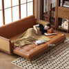 Leathaire Sofa Bed With Rattan Weaving Wooden Frame