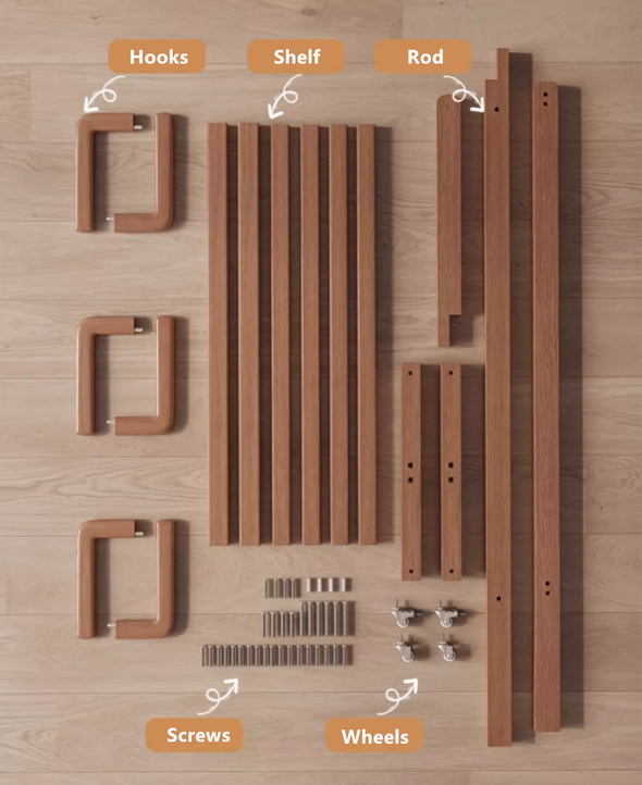 Solid Wood Cactus Coat Rack with Basket and Universal Wheels