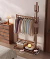 Solid Wood Cactus Coat Rack with Basket and Universal Wheels
