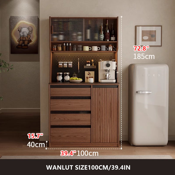 Solid Wood Coffee Bar Cabinet with Peg Board Organizer and Ample Storage