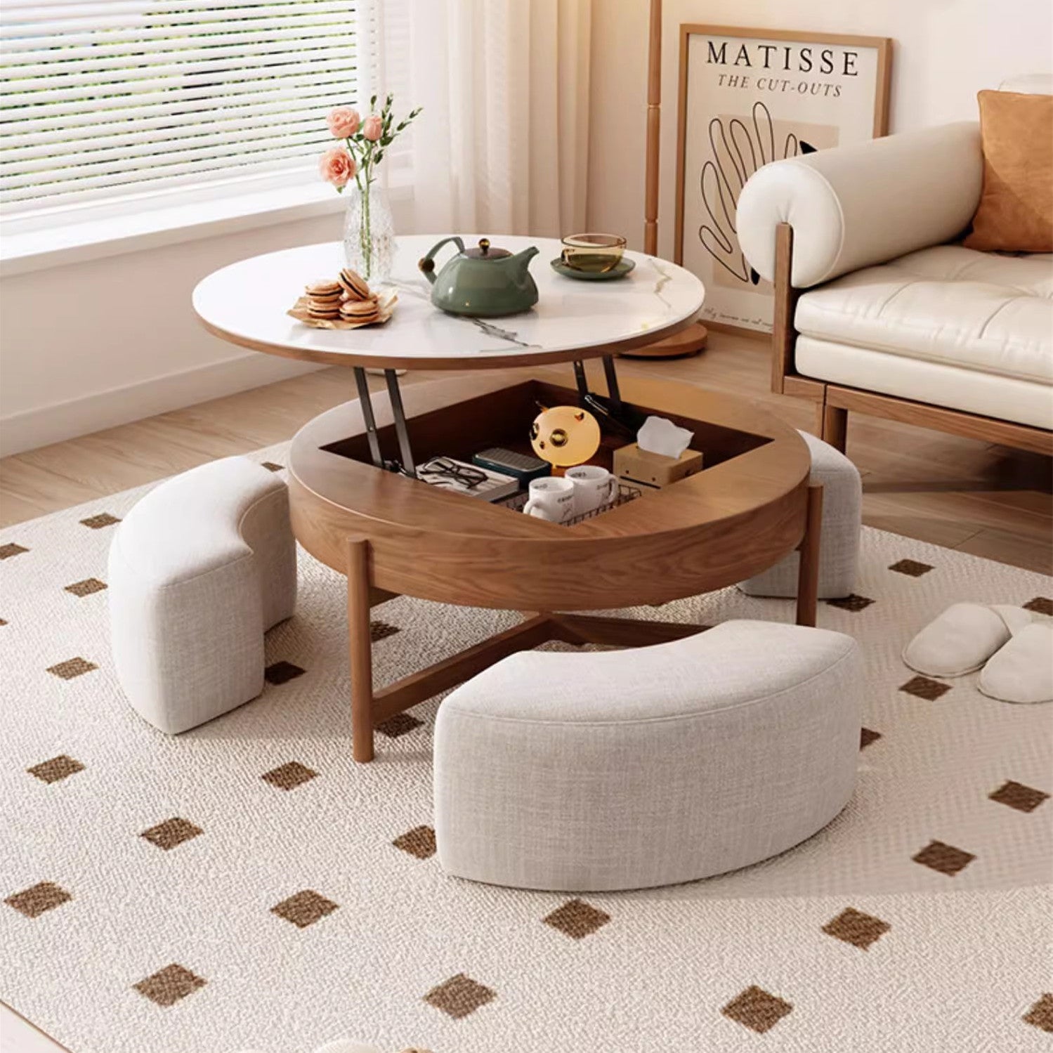 Round Ottoman Coffee Ottoman With Stools Underneath Round Linen