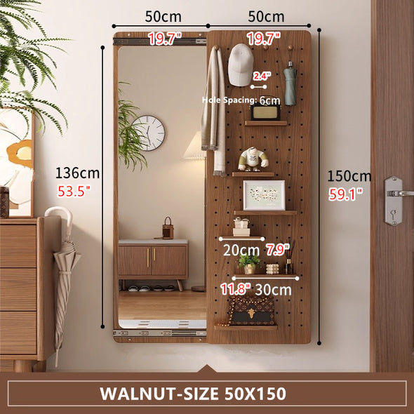 Wall Mounted Full Body Mirror with Peg Board Organizer