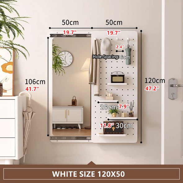 Wall Mounted Full Body Mirror with Peg Board Organizer