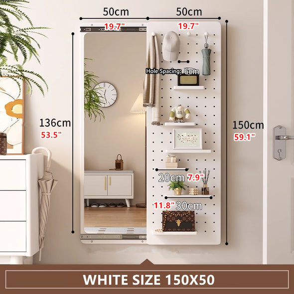 Wall Mounted Full Body Mirror with Peg Board Organizer