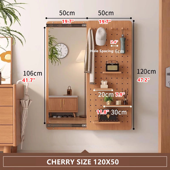 Wall Mounted Full Body Mirror with Peg Board Organizer