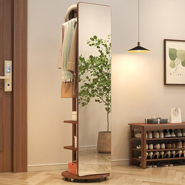 Full Body Mirror with Coat Rack