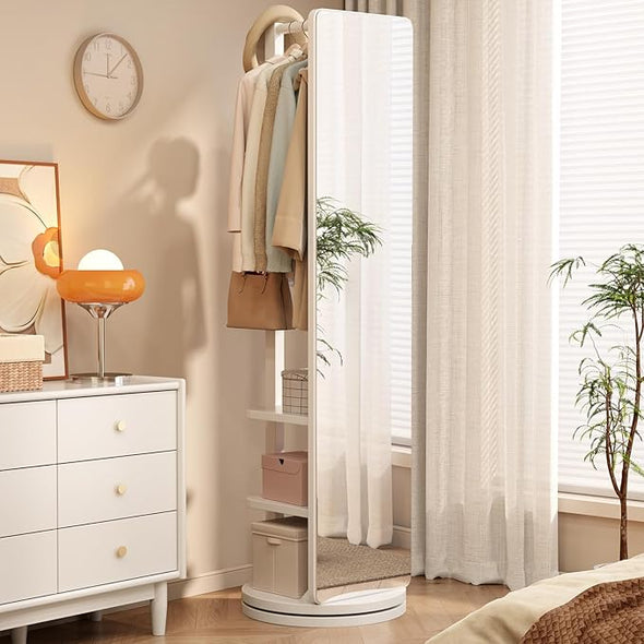 Full Body Mirror with Coat Rack