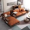 Solid Wood Sofa With Rotating Armrest Tray And Liftable End Table