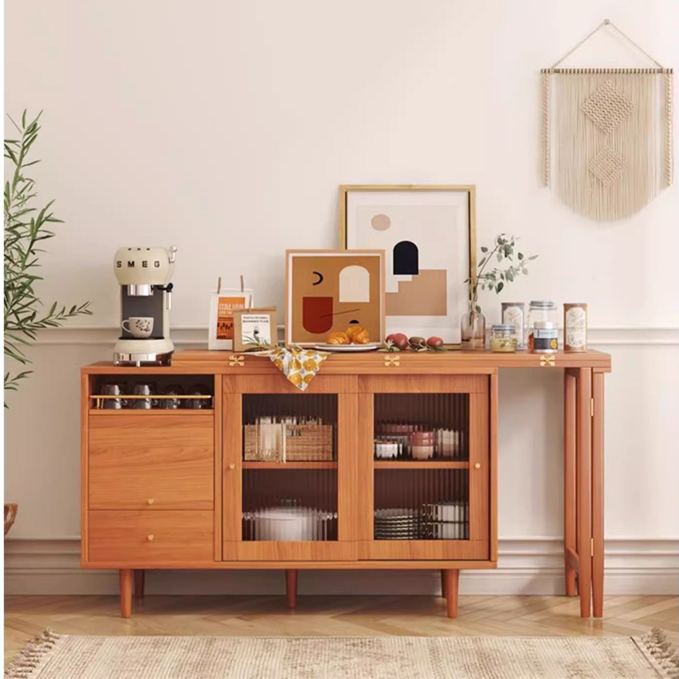 Compactable Table Expandable and Foldable Dining Table with Sideboard Cabinet – SPS FURNTIURE