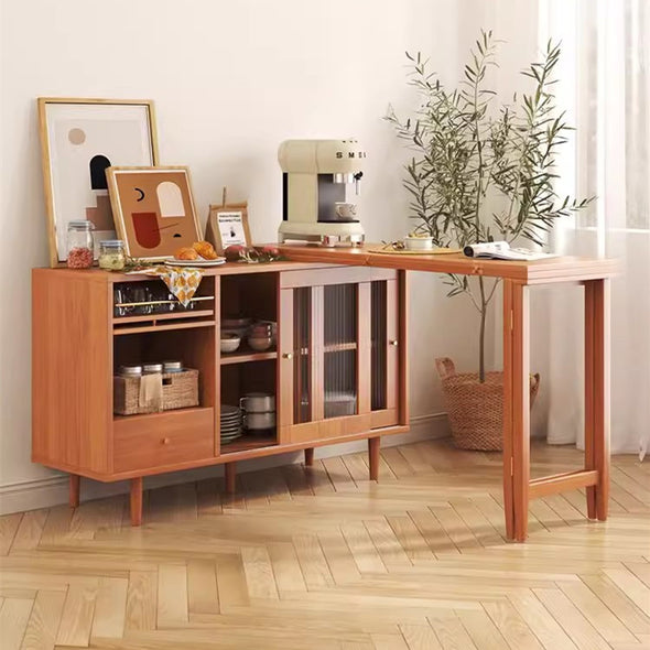 Expandable and Foldable Dining Table with Sideboard Cabinet