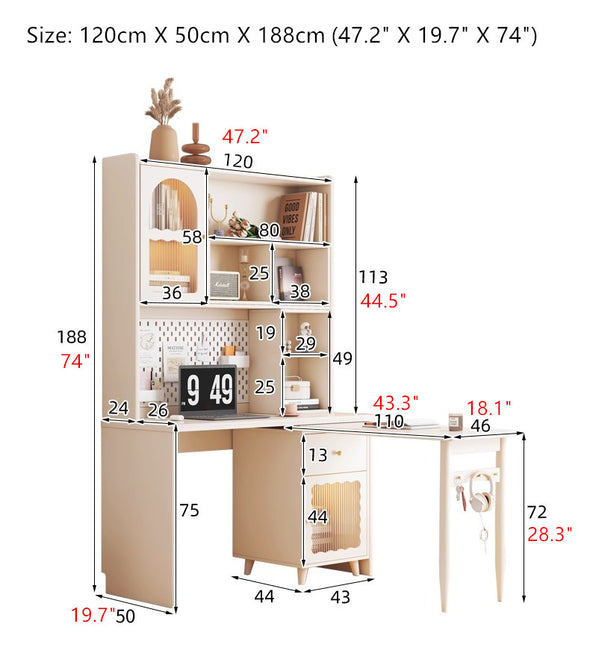 Space Saving Work Station with Shelf and Rotating Desk