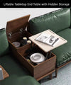 Solid Wood Sofa With Rotating Armrest Tray And Liftable End Table