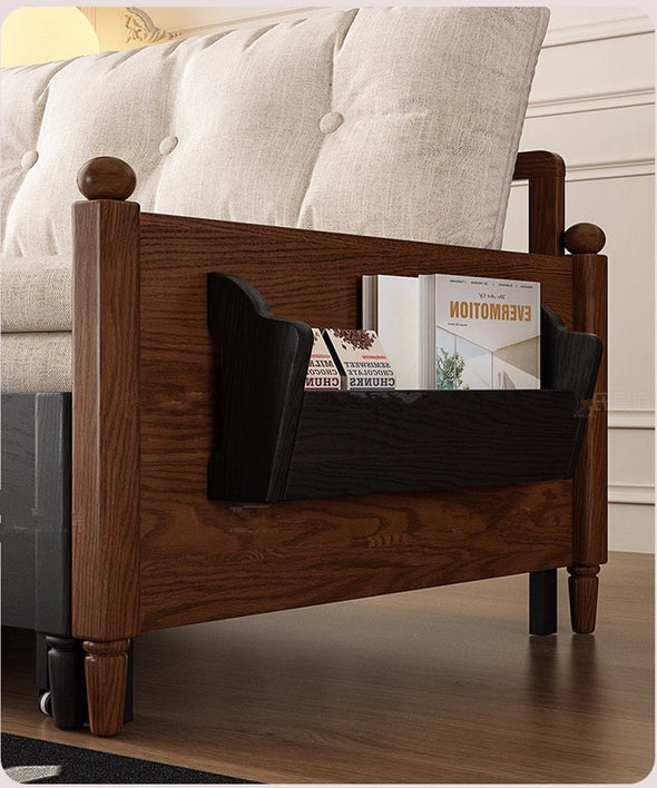 MARKSI Printed Fabric Sofa Bed with Rotating Armrest Table and Portable Storage Box