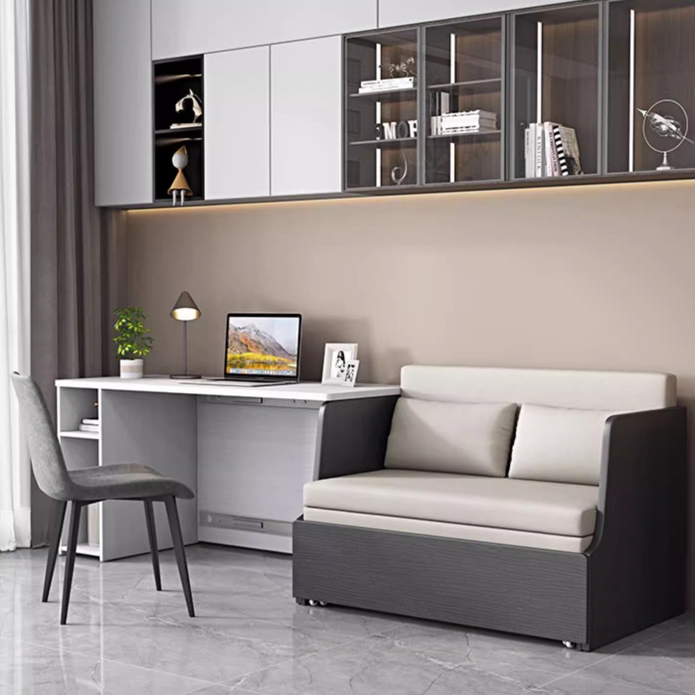 Space Saving Sofa Bed with Underneath Storage and Computer Desk Set ...