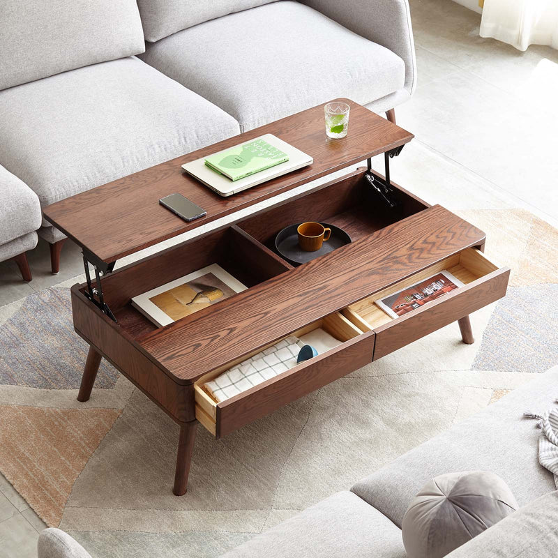 Solid Wood Lift Top Coffee Table with Drawers and Hidden Storage Compa ...