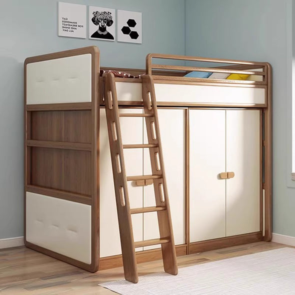 Solid Ash Wood Loft Bed with Underneath Wardrobe