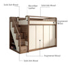 Solid Ash Wood Loft Bed with Underneath Wardrobe