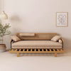 Japandi Solid Wood Minimalism Rattan Back Support Sofa Bed