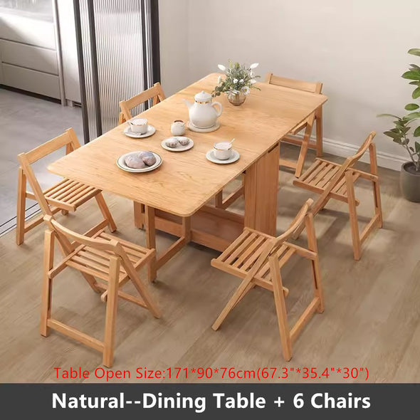 55" and 67" Solid Oak Wood Double Drop Leaf Dining Table with Chairs