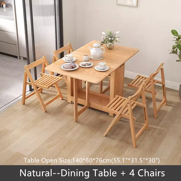 55" and 67" Solid Oak Wood Double Drop Leaf Dining Table with Chairs