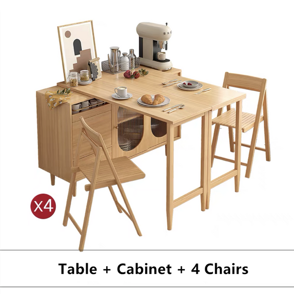 Expandable and Foldable Dining Table with Sideboard Cabinet