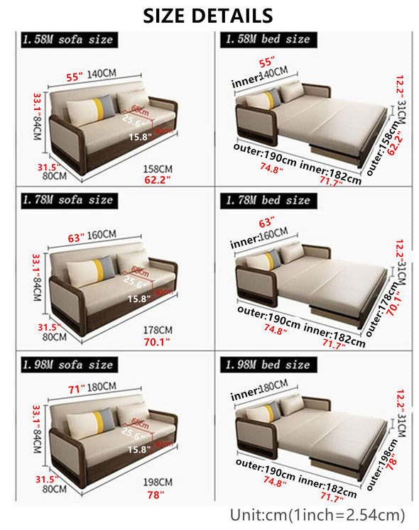 Solid Wood Armrest Sofa Bed With Underneath Storage