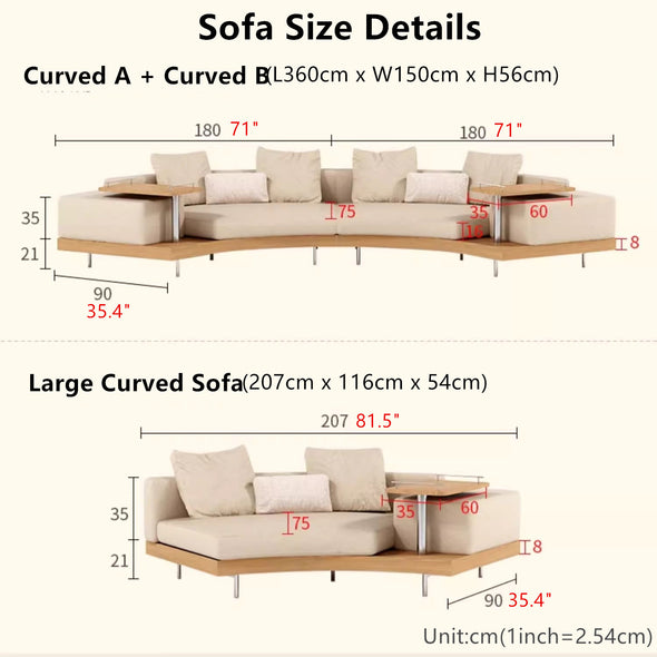 Japandi Solid Wood Curved Sofa