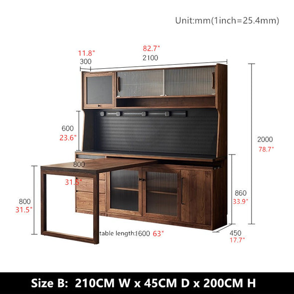 North America Black Walnut Wood Sideboard Cabinet with Rotating Desk