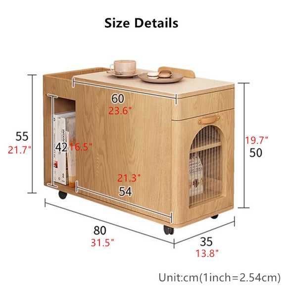 Multifunction End Table with Adjustable Tabletop and Universal Wheels