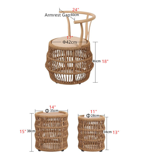 Space Saving Aluminium Frame PE Braided Rope Table Stackable Chairs for Porch Backyard Balcony Garden