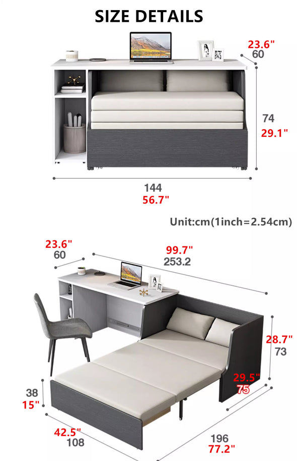 Space Saving Sofa Bed with Underneath Storage and  Computer Desk Set