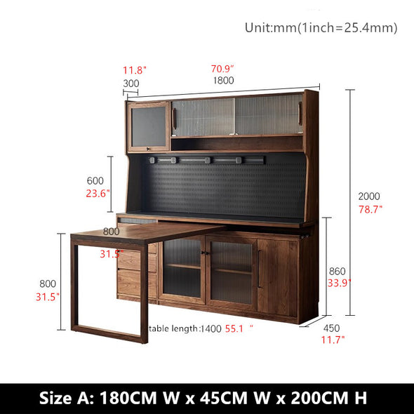 North America Black Walnut Wood Sideboard Cabinet with Rotating Desk